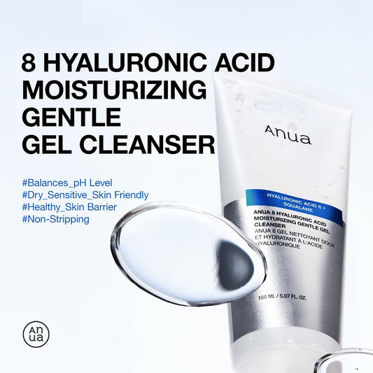 ANUA Moisturizing Gentle Gel Cleanser, Hyaluronic Acid, Squalane, Ceramide, Foaming Facial Korean Cleanser, pH Balance, Daily Hydrating Face Wash, Korean Skincare (150ml/5.07fl oz.)