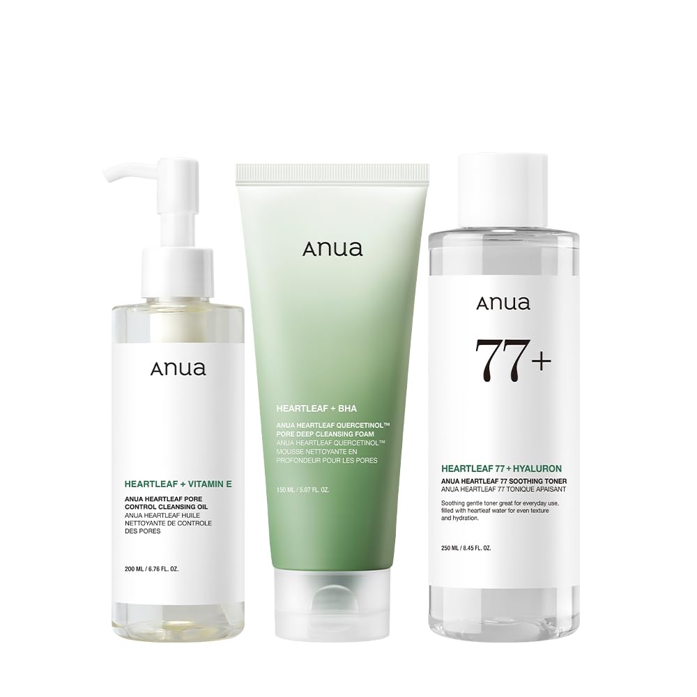 Anua Heartleaf Cleansing Oil & Deep Cleansing Foam & Soothing Toner, Pore Control, Gentle Korean Skincare
