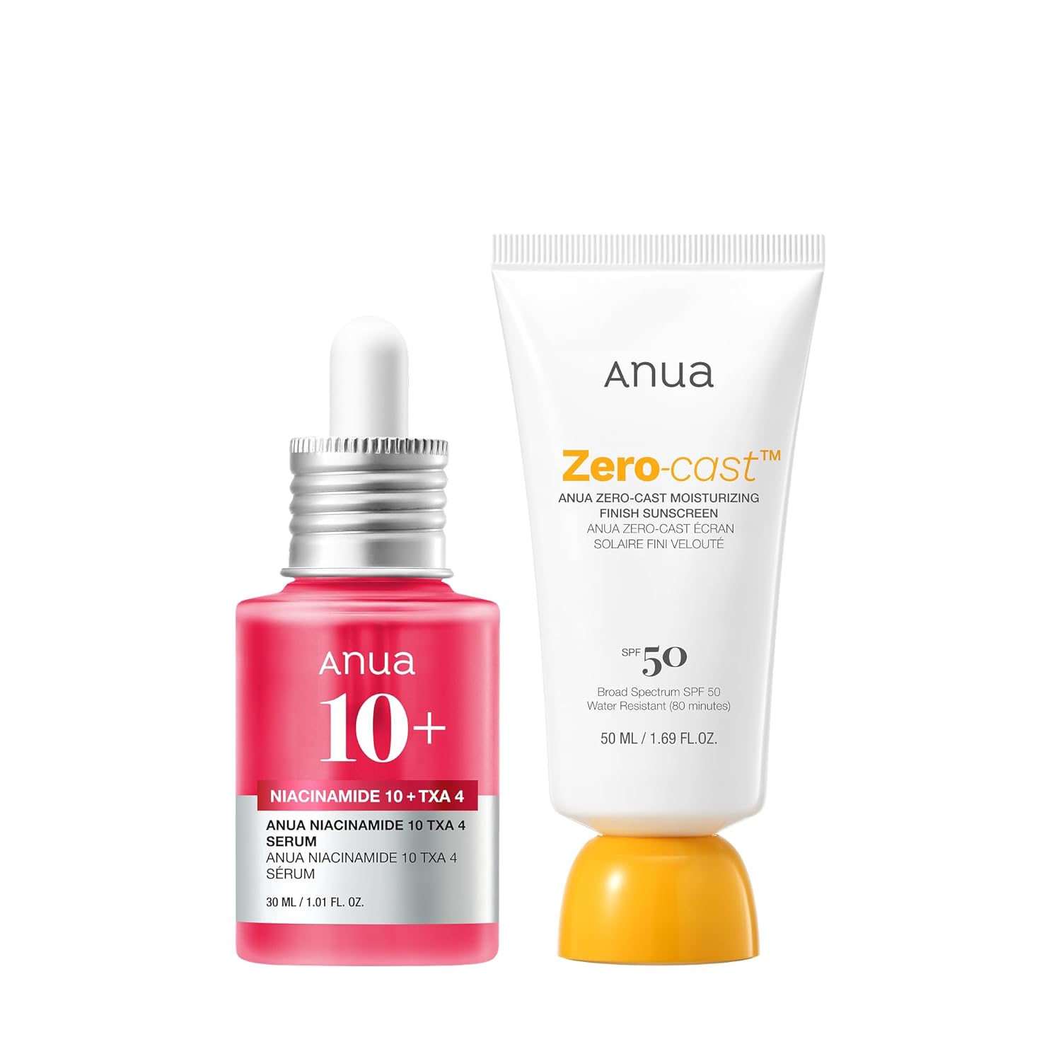 Anua Ultimate Glow Protection Duo, Zero-Cast Moisturizing Finish Sunscreen + Niacinamide 10 + TXA 4 Serum, SPF 50,No White Cast, Facial Serum for face, Korean skincare Set