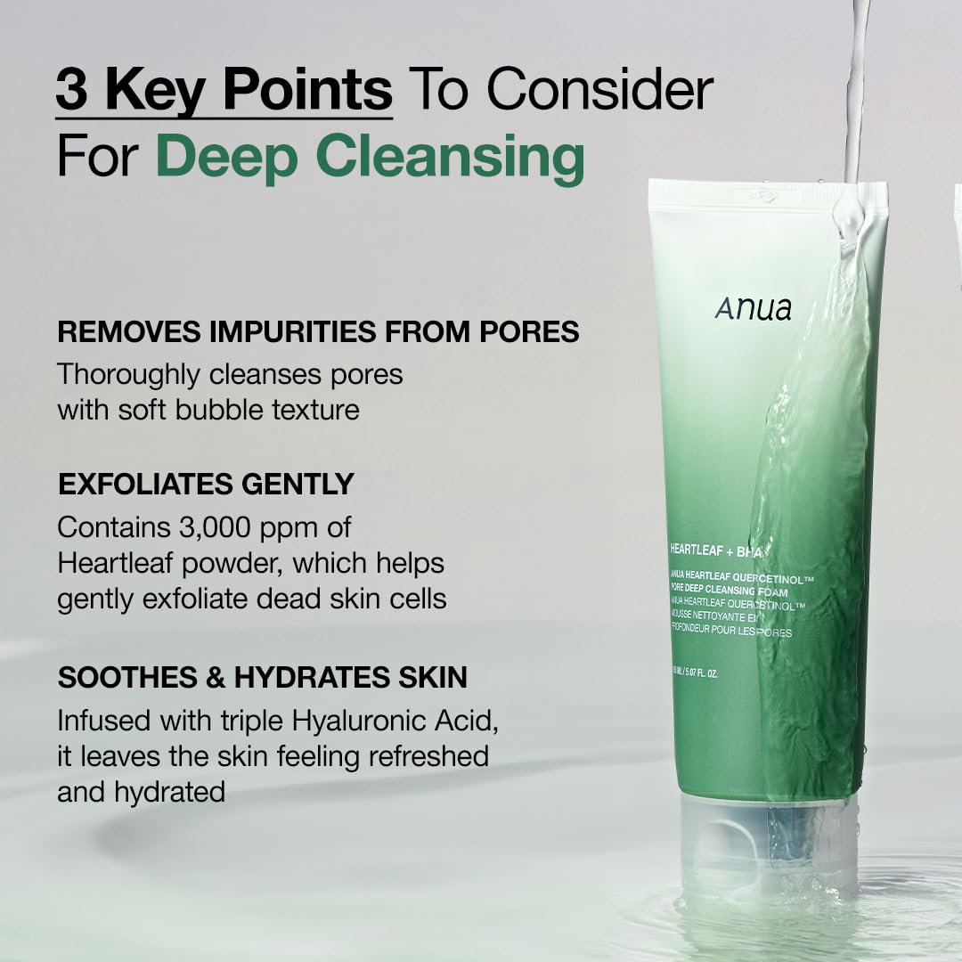 Anua Heartleaf Cleansing Oil & Deep Cleansing Foam & Soothing Toner, Pore Control, Gentle Korean Skincare
