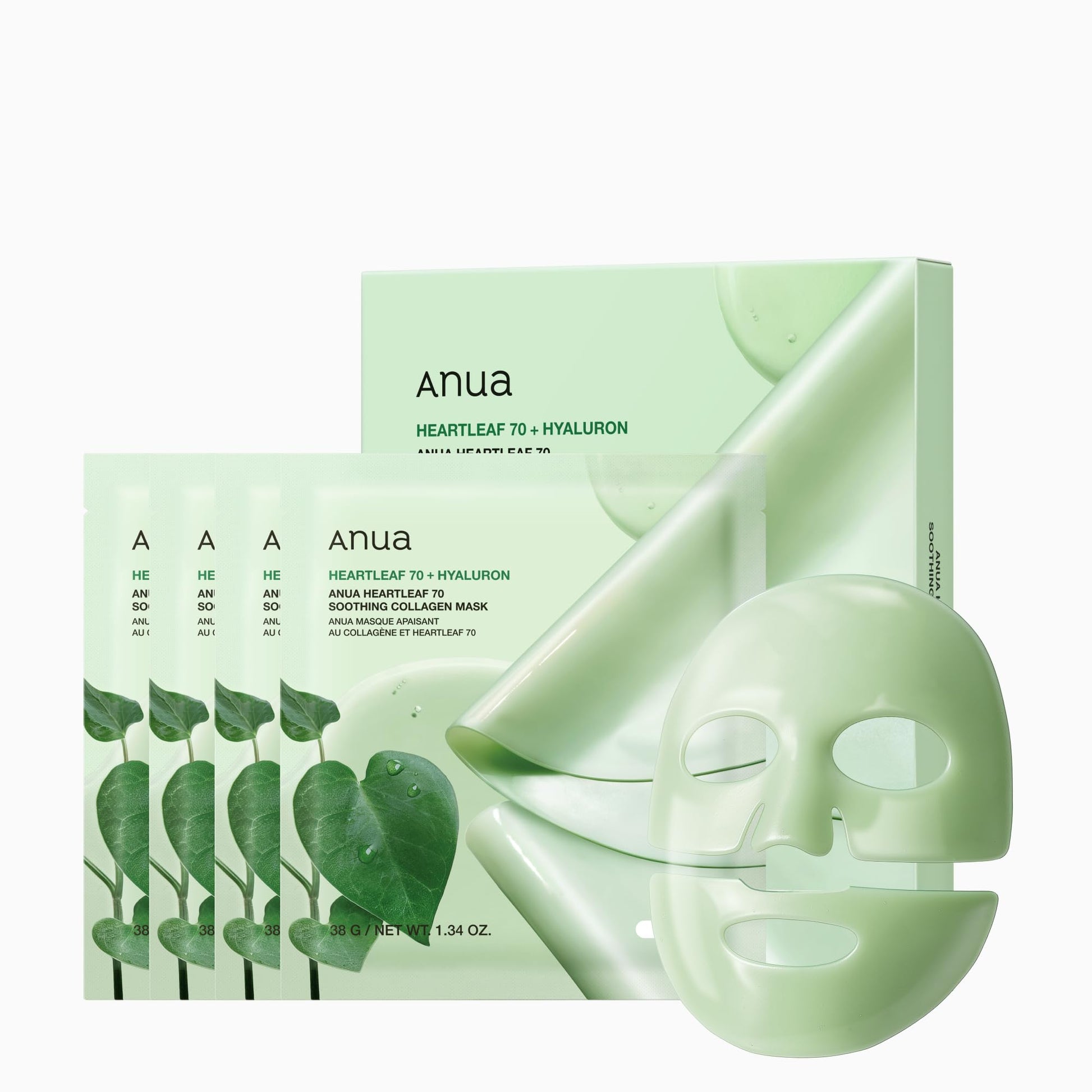 ANUA Rice 70 Glow Collagen Mask, Overnight Face Mask for Glass Skin, Ceramide, Collagen Facial Mask, Skin Moisture Barrier, Tightening Care, Natural Color, Korean Skin Care (38g, 4ea)