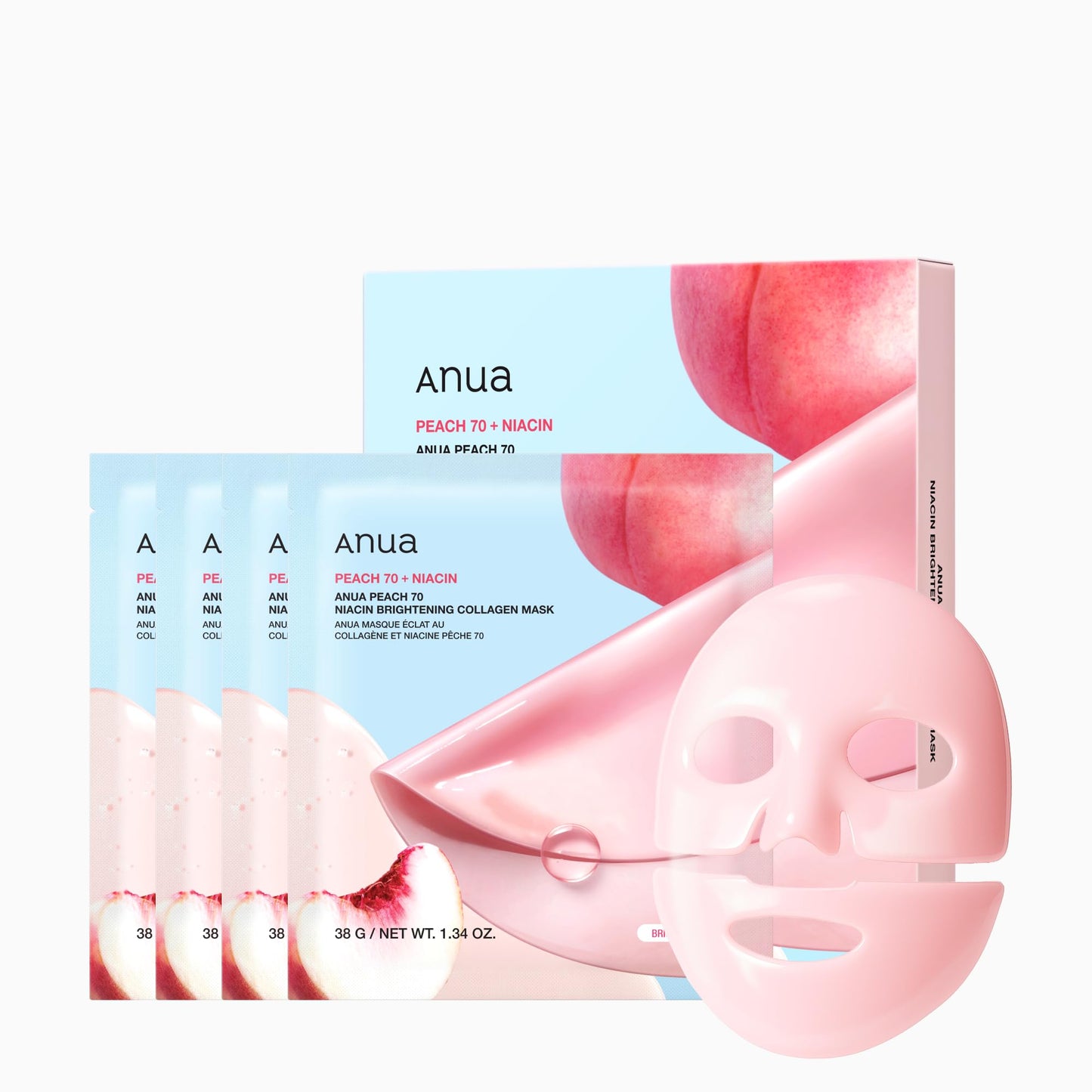 ANUA Rice 70 Glow Collagen Mask, Overnight Face Mask for Glass Skin, Ceramide, Collagen Facial Mask, Skin Moisture Barrier, Tightening Care, Natural Color, Korean Skin Care (38g, 4ea)